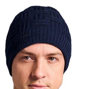 New Men's <b>Navy</b> Blue Knit Beanie <b>Hat</b> Solid Color Casual Winter Warm Cap Hand Knitted Acrylic Material 56-58CM Head Circumference - Product Image 4