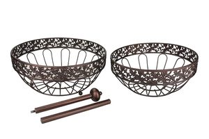 Luxury 2 Tier Metal Fruit <b>Basket</b> <b>Stand</b> Decorative Countertop Fruit Holder Vintage Scrollwork Design Kitchen Dining Organizer - Product Image 5