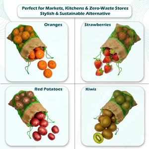 Sac en jute durable avec cordon de serrage, 30*28 cm, respirant, pour courses et produits frais (fruits et légumes), capacité 3 KG - Product Image 5