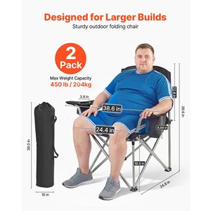 Chaise de camping surdimensionnée et robuste, capacité de 450 lb, chaise pliante portable en Oxford avec dossier et accoudoirs rembourrés et porte-gobelet - Product Image 2