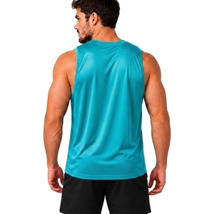 Camiseta sin mangas para hombre, color turquesa, cuello redondo, de secado rápido, algodón y spandex, estilo urbano, color sólido, tejida, para entrenamiento. - Product Image 3