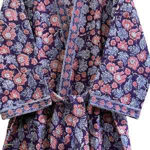 ชุดคลุมอาบน้ำผู้หญิงลายดอกไม้สีม่วง ผ้าวอฟเฟิล ซับน้ำเร็ว แห้งไว สำหรับผู้ใหญ่ พิมพ์ลายด้วยมือ หรูหรา เหมาะสำหรับชายหาด สปา และโรงแรม - Product Image 5