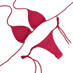 Traje de baño de dos piezas para mujer, de cintura alta, con efecto push-up, diseño de triángulo, con vendaje frontal, de spandex, informal y cómodo, con cuello en V profundo y tejido acanalado. - Product Image 3