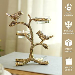 Portavelas Decorativo de Metal con Forma de Árbol y Cristal para Velas de Té, Marca Golden Bird, para Decoración del Hogar - Product Image 2