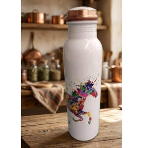Botella de cobre con motivos coloridos y tapa de cobre, artículos de bebida portátiles para viaje, diseño moderno - Product Image 6