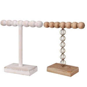 Expositor de Joyería de Madera con Barra Decorada con Cuentas y Base Metálica para Exhibición de Collares - Product Image 3