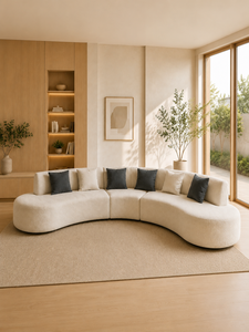 Set di Divani Curvi Sudut <span class=keywords><strong>Luna</strong></span> in Stile Moderno e Minimalista, Tessuto Premium Ecologico, Arredamento per Soggiorno e Appartamento, Adatto per Uso Alberghiero - Product Image 2