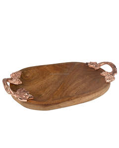 Bandeja DE SERVICIO DE MADERA clásica con mango de metal Color y tamaño personalizados Diseño moderno para uso en el hogar Hotel Restaurante Boda - Product Image 1