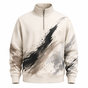OEM Custom Solid <b>Lined</b> Oversized Quarter Zip Pullover <b>Sweatshirt</b> | ODM Wholesale Half Zip <b>Fleece</b> Manufacturer | Private Label - Product Image 1