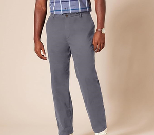 Pantalon chino gris coupe droite pour homme, poids moyen, infroissable, devant plat, style décontracté, braguette boutonnée - Product Image 2