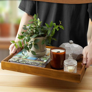 Bandeja de Servir Rústica de Madera con Asa, Acabado Desgastado, Artesanía en Madera Marrón, Diseño Floral, para Hotel, Hogar, Ramadán, Diwali, Venta al por Mayor - Product Image 4