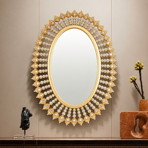 Luxury <b>Gold</b> Pearl Oval Wall <b>Mirror</b> Decorative Sunburst Frame <b>Mirror</b> for Living Room Bedroom Vanity Home Decor Accessories - Product Image 1