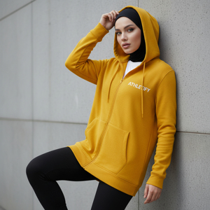 Sudadera con capucha larga y cremallera para mujer musulmana, talla grande, ropa deportiva, holgada, para uso diario, gimnasio, caminar, viajar - Product Image 1