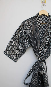 Bata Kimono con Estampado de Dibujos Animados para Mujer, 100% Algodón, Camisón de Verano Hecho a Mano, ODM, Cuello en V, Cintura Elástica, Largo Completo/Hasta la Rodilla, Suave y Transpirable - Product Image 2