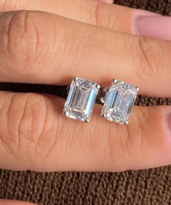 925 Sterling Sliver 5 Carat <b>Emerald</b> Cut Lab Grown Diamond Earrings Customized Size Make To Earrings - Product Image 1