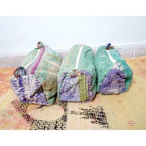 Indian Kantha Hand Block Print Cotton Cosmetic Bag Set with Tassel Zipper Closure Vintage Style-Women's Travel Makeup Pouch bag - Product Image 2