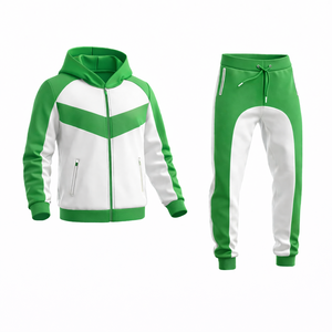 Conjunto Deportivo Unisex Verde y Blanco en Contraste – Chaqueta con Capucha y Cremallera con Pantalones Jogger, Atuendo Deportivo Informal de Corte Ajustado para Gimnasio - Product Image 2