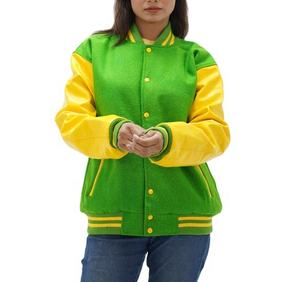 Veste universitaire d'hiver en laine de haute qualité pour femme, respirante, écologique, avec broderie, tricotée, tissée, manches en cuir et lin, vente en gros - Product Image 3