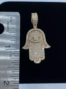 Pendentif Main de Hamsa en Moissanite, Argent Sterling 925 Plaqué Or, Charme Œil Protecteur, Collier de Luxe Vintage Sertie de Diamants TISHYA DIAMOND - Product Image 2