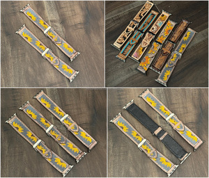 สายนาฬิกาหนังแท้เย็บด้วยมือสายรัดข้อมือดีไซน์ลายดอกไม้สายรัดข้อมือสำหรับทุกเพศ - Product Image 3