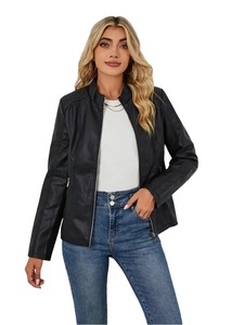Premium <b>Women</b> Leather Bomber <b>Jacket</b> with Comfortable Fit Classic Fashion Design and ODM Manufacturing Service - Product Image 5