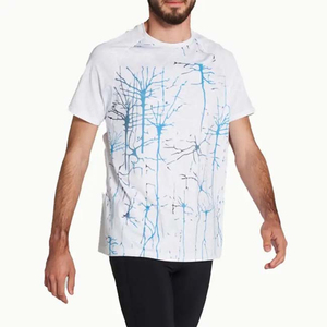 Men's White Short Sleeve O-Neck T-Shirt With Blue <b>Tree</b> Pattern Quick Dry <b>Slim</b> Fit Casual Knitted Polyester Print - Product Image 4