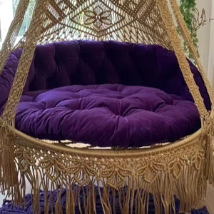 Balançoire ronde en macramé, grande chaise suspendue en macramé, chaise suspendue, chaise hamac d'intérieur, balançoire en macramé, chaise à bascule - Product Image 1