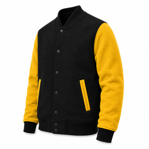 Custom Logo <b>Mens</b> Varsity <b>Jacket</b> Button Up Fleece <b>Baseball</b> Bomber Coat Contrast Sleeves Ribbed Hem Custom Blank Varsity <b>Jacket</b> - Product Image 5