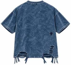เสื้อยืดโอเวอร์ไซส์สำหรับผู้ชายชุดฤดูร้อนคอกลมมีชายริมและมีการฉีกขาด - Product Image 3