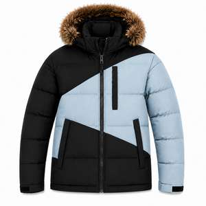 Factory Custom <b>Mens</b> Puffer <b>Coat</b> Two Tone Color Block Ripstop Jacket Warm Insulation Adjustable Cuffs <b>Hooded</b> - Product Image 1