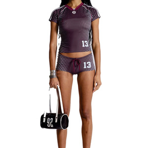 Ensemble de sport 2 pièces pour femme, coupe ajustée, haut de football américain en polyester extensible et short, tenue d'équipe personnalisée, services OEM - Product Image 4