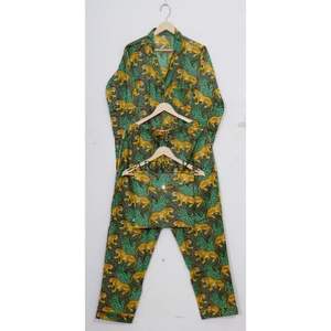 Conjunto de Pijama de Algodón Estampado a Mano de la India, Ropa de Estar por Casa con Estampado Animal de Estilo Vintage para Verano, Traje de Noche para Propuesta de Dama de Honor - Product Image 5