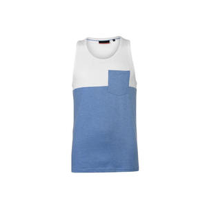 <b>Men's</b> Color Blocked Tank Top <b>White</b> Blue O-Neck Sleeveless Casual <b>Vest</b> With Pocket Knitted Style - Product Image 1