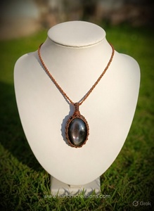 Collier en macramé avec pendentif ovale en perle foncée, corde marron, fait main, style bohème, ajustable, vente en gros, dropshipping - Product Image 2