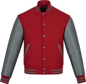 OEM Custom Men Wool Blend Varsity <b>Jacket</b> Real Leather Sleeves Wholesale Casual Streetwear <b>Patchwork</b> Bomber WVJ-0068 - Product Image 1