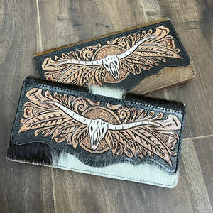 Nouveau concepteur de femmes célèbre marque usiné à la main en cuir de vachette taureau Longhorn Long portefeuille affaires embrayage voyage porte-passeport - Product Image 4