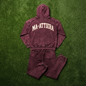 Conjunto de Sudadera con Capucha Oversize y Pantalones Anchos de Algodón Lavado Borgoña Personalizado, Estilo Urbano, Venta al por Mayor OEM ODM - Product Image 5