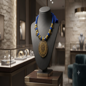 DIVYORO Women's Ethnic Blue Bead and Antique Gold Medallion <b>Long</b> Adjustable Length Wedding <b>Necklace</b> - Product Image 2