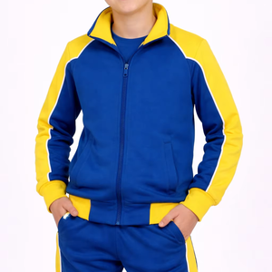 Conjunto Deportivo Premium para Niños en Azul y Amarillo, Tela de Mezcla de Poliéster para Comodidad Durante Todo el Día, Chaqueta con Cierre Completo y Cuello Alto - Product Image 1