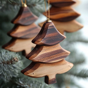 Élégante Décoration de Noël en Bois Naturel en Forme de Corne, Ornement Suspendu pour Arbre de Noël - Product Image 4