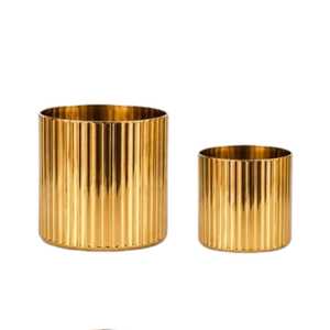 Macetas Decorativas Acanaladas para Plantas de Interior, Juego de Macetas de Metal Dorado, Decoración para el Hogar y la Oficina - Product Image 1