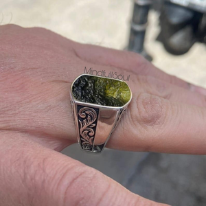 Elegant Genuine Moldavite <b>Ring</b> for Men | Raw Crystal in Sterling <b>Silver</b> | Certified Boho <b>Statement</b> Jewelry Unique Gift | 2026 - Product Image 2