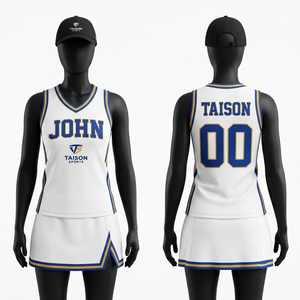 Maillot de cheerleading en maille polyester premium 180 GSM noir, bleu et blanc, impression par sublimation personnalisée - Product Image 3