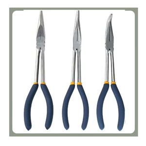11" Long Reach Needle Nose <b>Pliers</b> <b>Set</b> – 3 Piece (Straight, 45° Bent & 90° Bent Heads) | Extra Long Precision Reach <b>Pliers</b> - Product Image 1