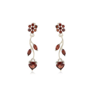 Boucles d'oreilles pendantes Art Déco en argent pur 925, motif floral en forme de cœur, grenat naturel profond, motif botanique, magnifiques, en promotion, cadeau - Product Image 1