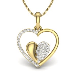 Yellow Gold Heart Pendant With Diamond Accent Round Brilliant Cut Women's Romantic Everyday Wear Jewelry - Product Image 2