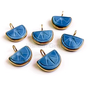 Natural Blue Opal Melon Carved Gemstone Pendant 925 Sterling <b>Silver</b> Charm 10MM 13MM Gold Plated Bezel Setting Blue Opal Jewelry - Product Image 6