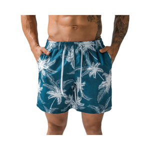 Short de bain décontracté pour homme, bleu, imprimé palmiers, avec poches, séchage rapide, taille à cordon de serrage - Product Image 2