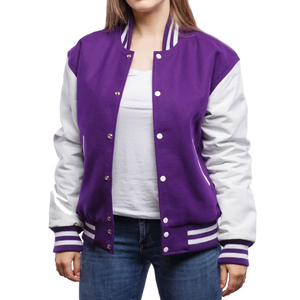 <b>Women</b> College Varsity <b>Jacket</b> Classic Letterman Bomber With Embroidery Detail Striped Rib Trim Button Closure Loose Casual - Product Image 1