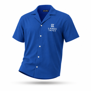 Chemise décontractée pour homme de haute qualité, bleue, à manches courtes, col rabattu, boutonnée, couleur unie, respirante, en popeline de polyester, pour l'été - Product Image 1